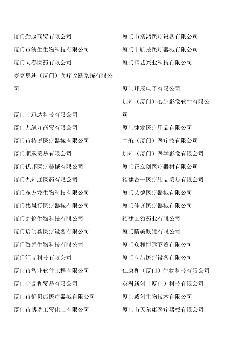廈門市最新醫(yī)療器械經(jīng)銷商目錄.doc